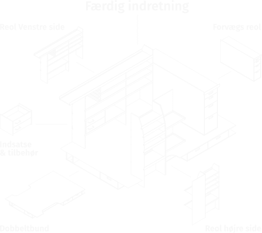 Tegning af varebil med reoler, forvægsreol, dobbeltbund og indsatser